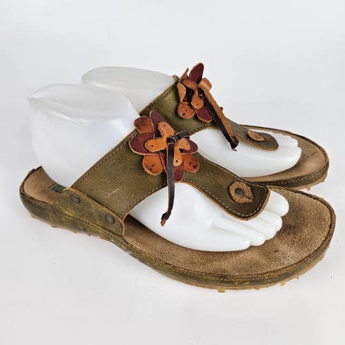 EL NATURALISTA Green Leather Comfort Flip Flop Flower Women's Size: 41 / 10
