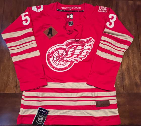 Detroit Red Wings Mortiz Seider #53 Red Centennial 100 Years Stitched Size Small