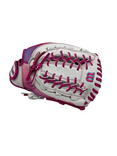 Used Wilson Flash RH Throw Fastpitch White And Pink 12"Glove 11692-S000158710