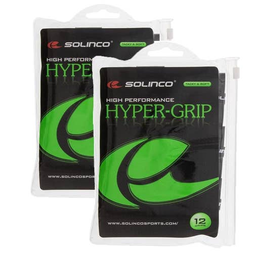 Solinco Hyper Grip Tennis Overgrip Black (24 Grips Total, 2x 12-Packs)  Bulk...