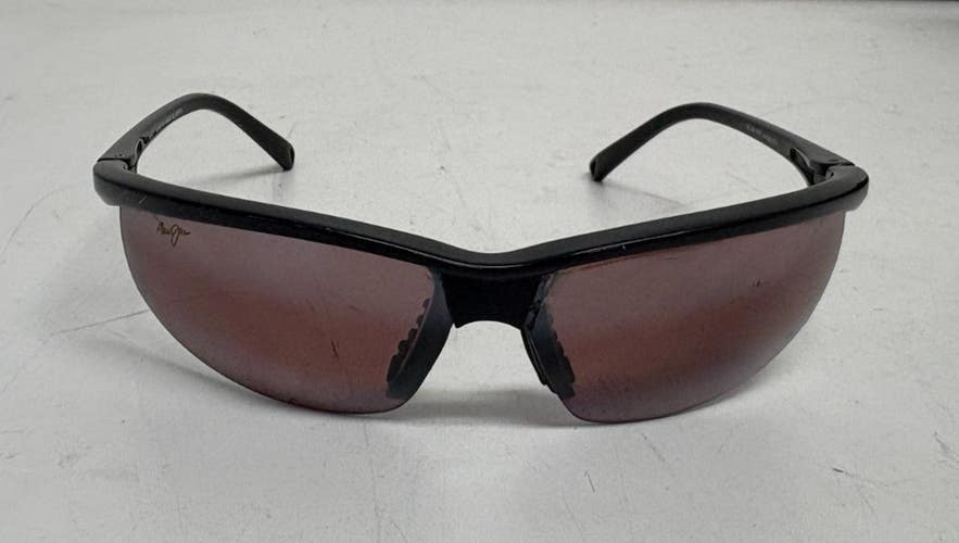 Maui Jim MJ402-02 Black Plastic Wrap Sport Sunglasses Rose Lenses Fast Shipping