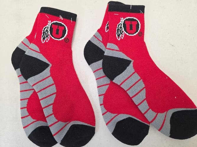 ST11 Mens NCAA UTAH UTES Crew Socks Lot of 2 Pair LARGE New