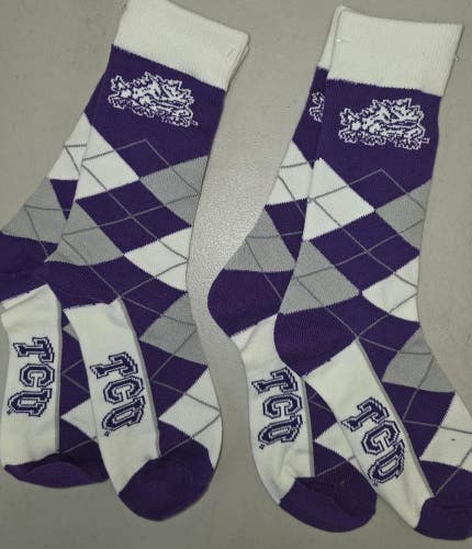 ST9 Mens NCAA TCU HORNED FROGS Crew Socks Lot of 2 Pair MEDIUM New