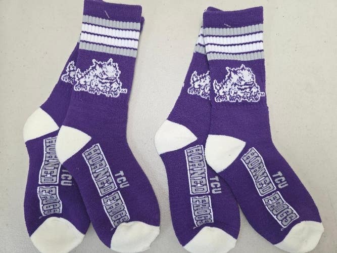 ST12 NCAA TCU HORNED FROGS Crew Socks Lot of 2 Pair YOUTH 1-3 New