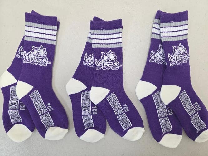ST11 NCAA TCU HORNED FROGS Crew Socks Lot of 3 Pair YOUTH 1-3 New