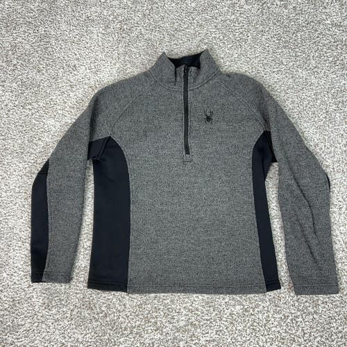 Spyder Sweater Mens Medium Gray Black Quarter Zip Pullover Fleece Athletic Core