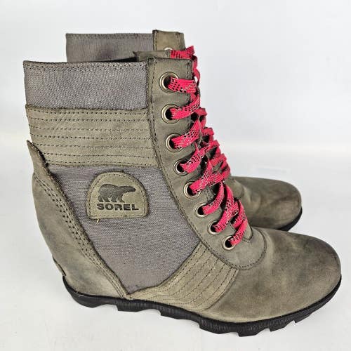 Sorel Women's NL3046-052 Lexie II Gray Leather Wedge Winter Snow Boots Size 9