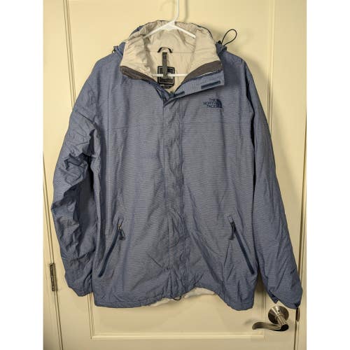 The North Face HyVent Rain Jacket Blue Heathered Hooded Shell Large Mens L