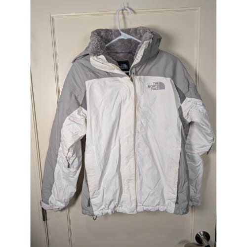The North Face HyVent White Grey Fleece Lined Hooded Ski Jacket Womens Medium