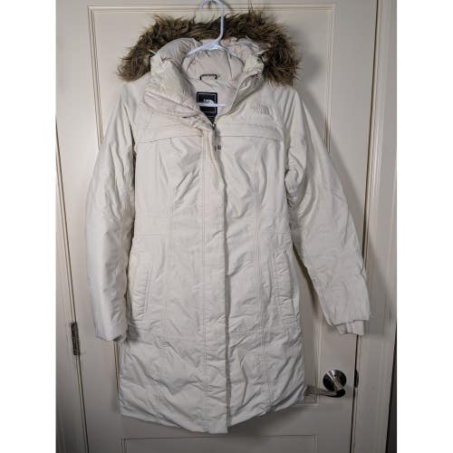 The North Face Arctic Down Parka Cream White HyVent Faux Fur Hood Jacket XS