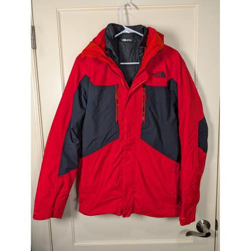 The North Face Mens Red Grey Colorblock Hooded Ski Jacket 3-in-1 System Small