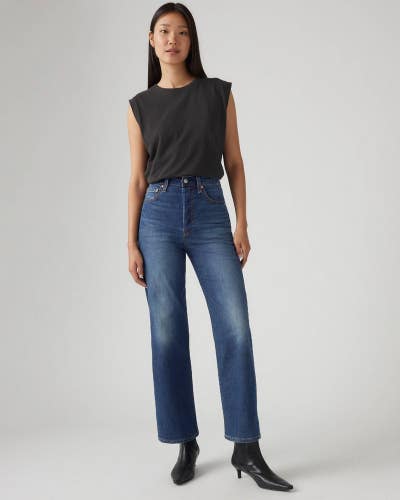 Levi's Ribcage Jeans Women's 32 Cool Agenda Denim High Rise Straight Leg GBO4566