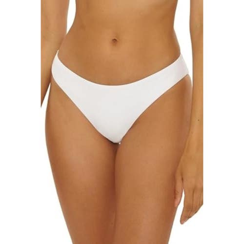 Becca Modern Edge Adela Bikini Bottom Womens M White Rib Hipster Swimwear DAC264