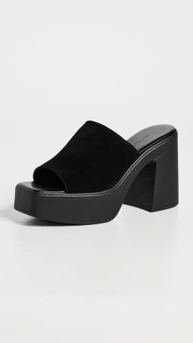Free People Zoe Sandals Women 6M Black Suede Chunky Block Heel Platform ZOGG4229