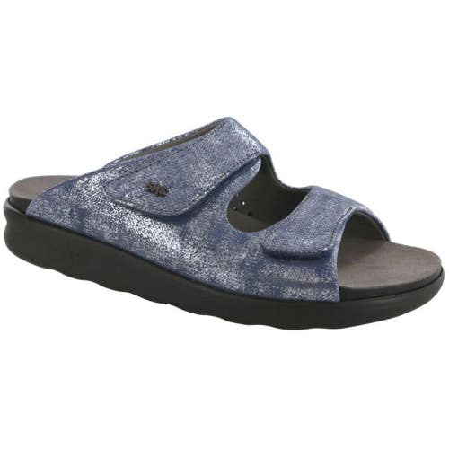 SAS Cozy 2060-746 Slide Womens US 8.5 M Silver Blue Adjustable Sandals ZOGG4319