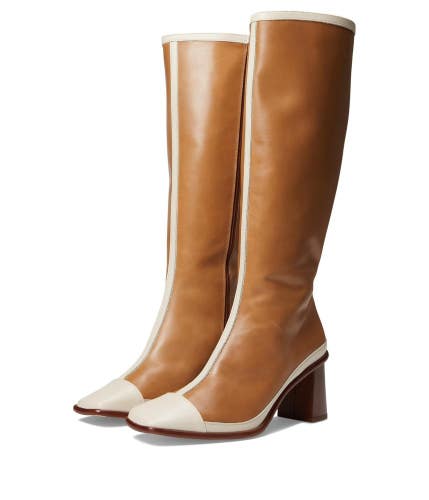 Alohas East Boots Women's 8.5 Camel Cream Leather Square Toe Knee High ZOGG4217