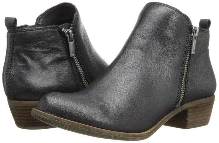 Lucky Brand Basel Boots Womens 8.5W Black Leather Side Zip Ankle Bootie ZOGG4228
