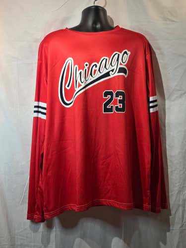 Chicago 23 Basketball Inspired Red Long Sleeve Athletic Shirt Men's XL Tagged 3XL