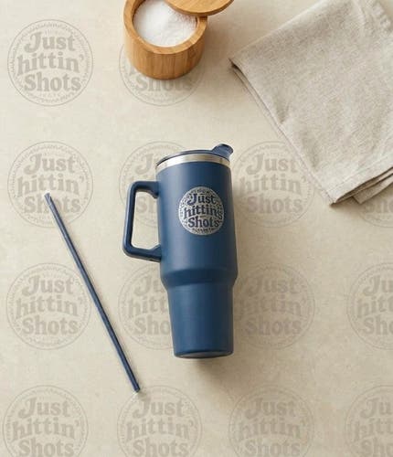 Just Hittin' Shots Blue Stainless Steel 40 Oz Tumbler with Straw