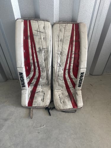 White & Red Vaughn Ventus SLR YT Goalie Leg Pads (Used) | 26"+2"