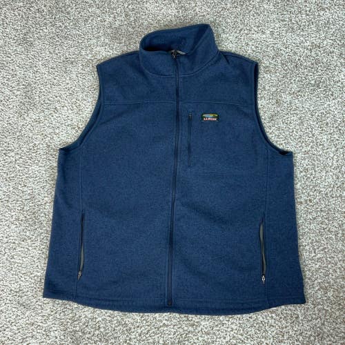LL Bean Vest Men XXL Blue Hiking Fleece Full Zip Outdoor Jacket Coat Logo Top