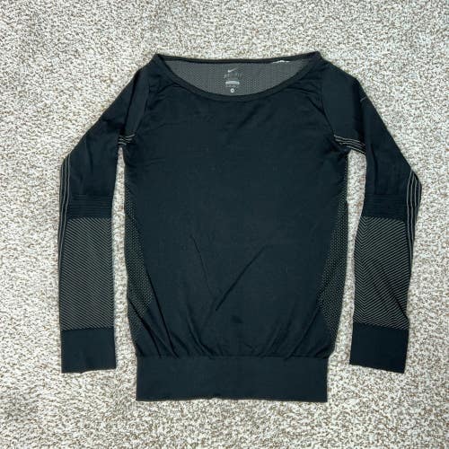 Nike Shirt Womens Extra Small Black Training Dri FIT Knit Long Sleeve Activewear