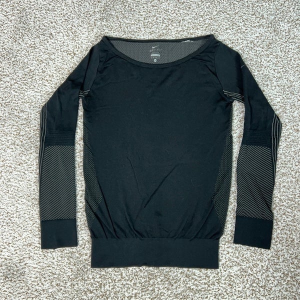 Nike Shirt Womens Extra Small Black Training Dri FIT Knit Long Sleeve Activewear