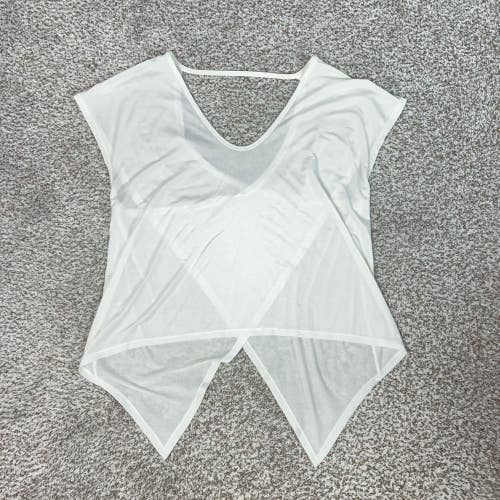 Lululemon Shirt Womens Medium White Yoga Activewear Playful Practice Sheer Gym