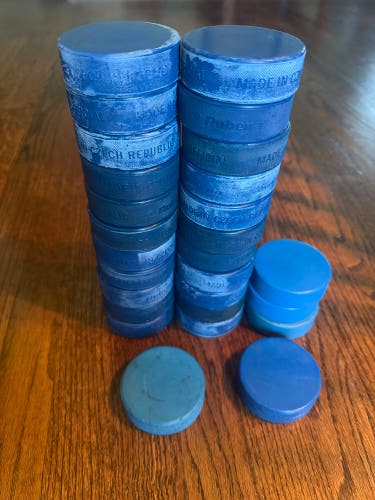 27 Blue Hockey Pucks 4oz