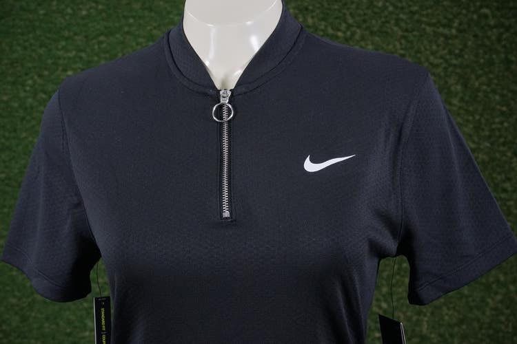 WOMENS MEDIUM TALL NIKE DRI-FIT FAIRWAY BLADE 1/2 ZIP GOLF POLO BLACK, NWT