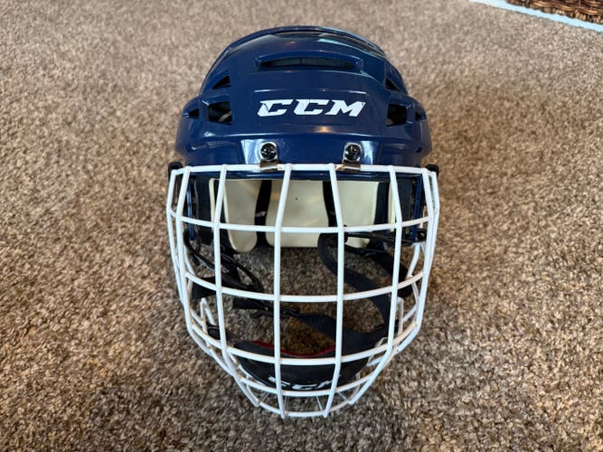 CCM Vector V08 Hockey Helmet w/ FM580 Cage | Senior Large | Navy Blue | Pro Stock | Used