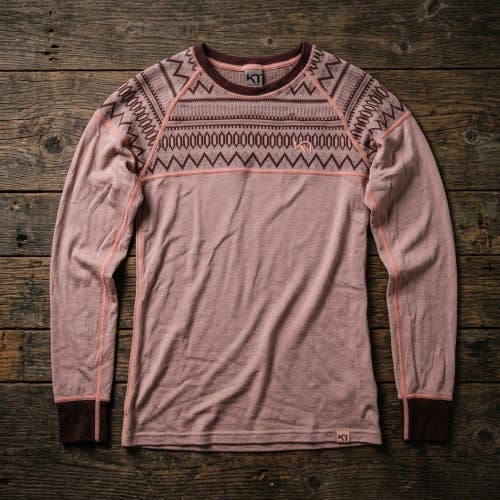 Kari Traa Womens M Taupe 100% Wool Base Layer Top Nordic Pattern Mountaincore