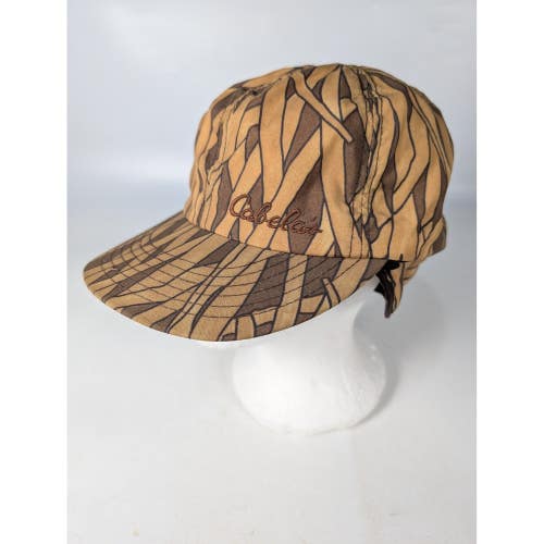 Vintage Cabelas Grass Camo Hunting Hat Ear Flap Quilted Made in USA XL Brown