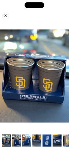 MLB Baseball San Diego Padres 2 Pack 16 Oz. Tumbler Cup Set Stainless Steel New.