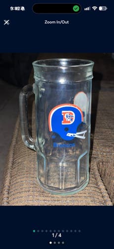 NFL Fisher Denver Broncos Beer Mug Glass Cup Vintage Classic Retro Throwback