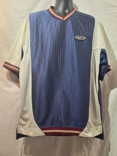 Vintage 90s Nike Shiny Ribbed Navy Blue Short Sleeve Athletic Jersey - Size L