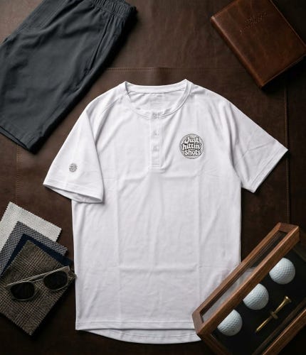 Just Hittin' Shots White XL Men's Henley Shirt (New)