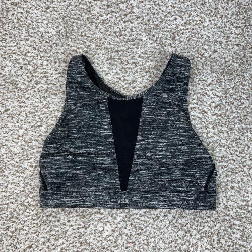 VSX Sports Bra Womens Small Black Gray High Neck Mesh Athletic Victorias Secret