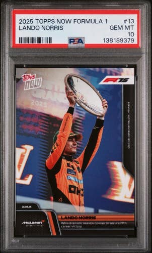 Lando Norris 2025 Topps Now F1 McLaren 5th Career Win Base #13 PSA Gem Mint 10
