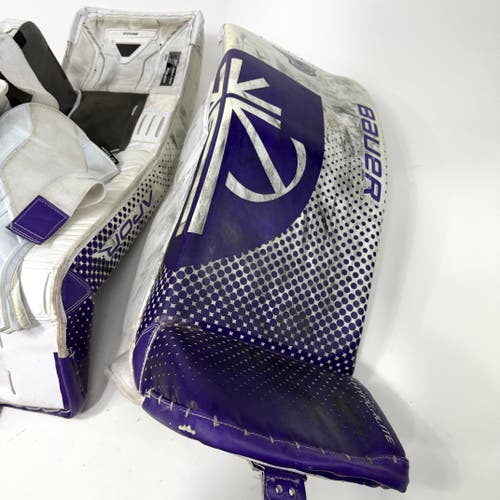 Used White and Purple Bauer Hyperlite Goalie Leg Pads | Size Small | 33+1"