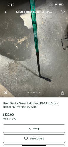 Senior Bauer Left Hand Hockey Stick P92 87 Flex Pro Stock (Used)