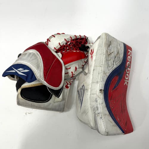 Used Regular Red/White/Blue Reebok L7 Youth Goalie Glove and Blocker | AB362