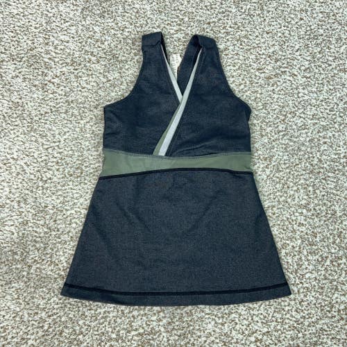 Lululemon Tank Top Womens 4 Navy Gray Athletic Built In Bra Mesh Yoga Workout