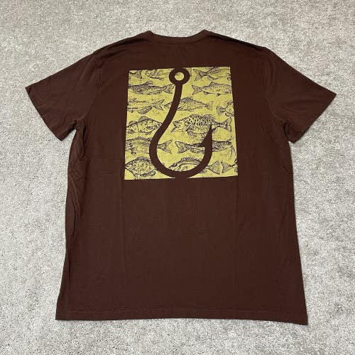 Eddie Bauer T-Shirt Mens Size Medium Brown Fishing Hook Graphic Tee