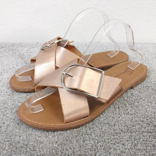 Seven7 Sandals Womens 11 Jonah Pink Metallic Criss Cross Buckle Flats Shoes