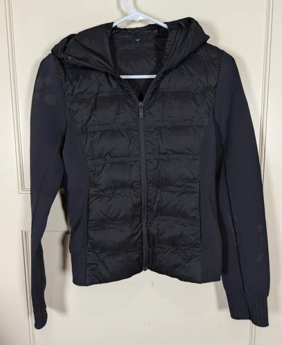 Lululemon Down And Around Jacket Womens 4 Black Bomber Outdoors Active *FLAW*