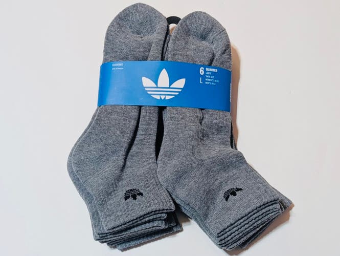 Gray Adult Unisex Large Adidas Socks (New) Adidas originals Trefoil Cushioned Quarter Socks 
6-Pack