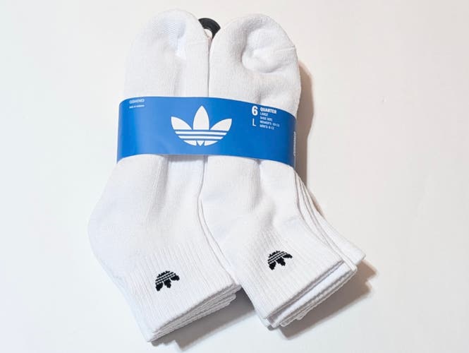 White Adult Unisex Large Adidas Socks (New) Adidas originals Trefoil Cushioned Quarter Socks 
6-Pack
