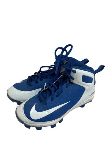 Used Nike HUARACHE PRO MID MCS BB/SB Cleats White And Royal Blue Junior 01.5 11692-S000158719