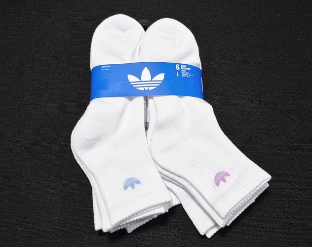 White Large Adidas Socks (New) Adidas originals Trefoil High Quarter Socks 6-Pack multicolor